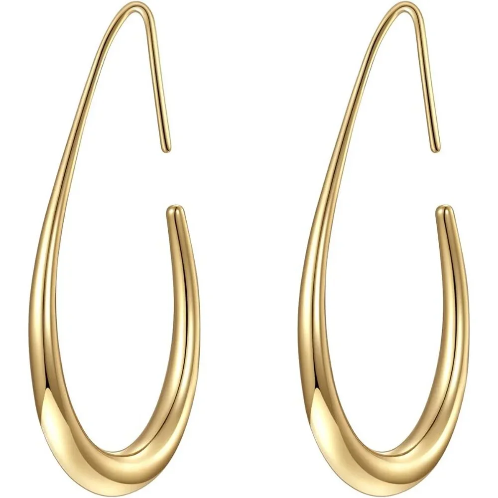 Lightweight Teardrop Hoop Earrings for Women - 14k Gold/White Gold Plated Large